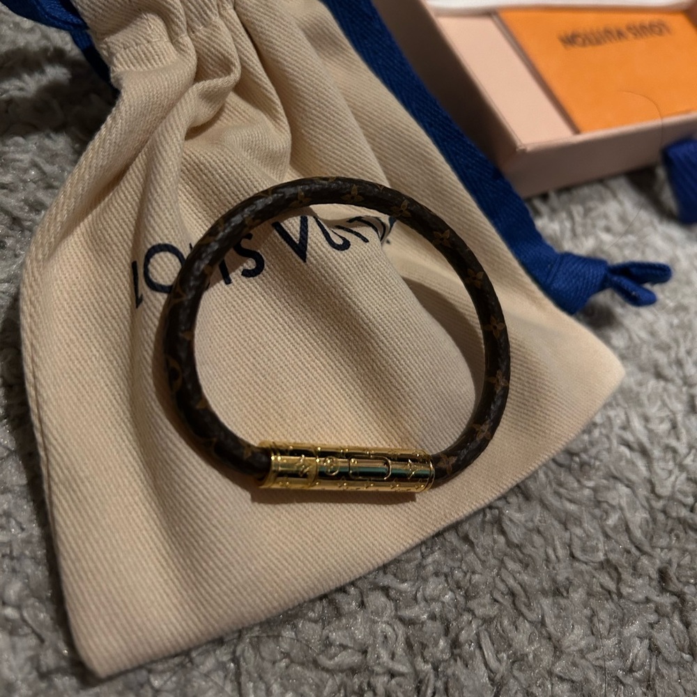 Louis Vuitton Leather and Gold Bracelet